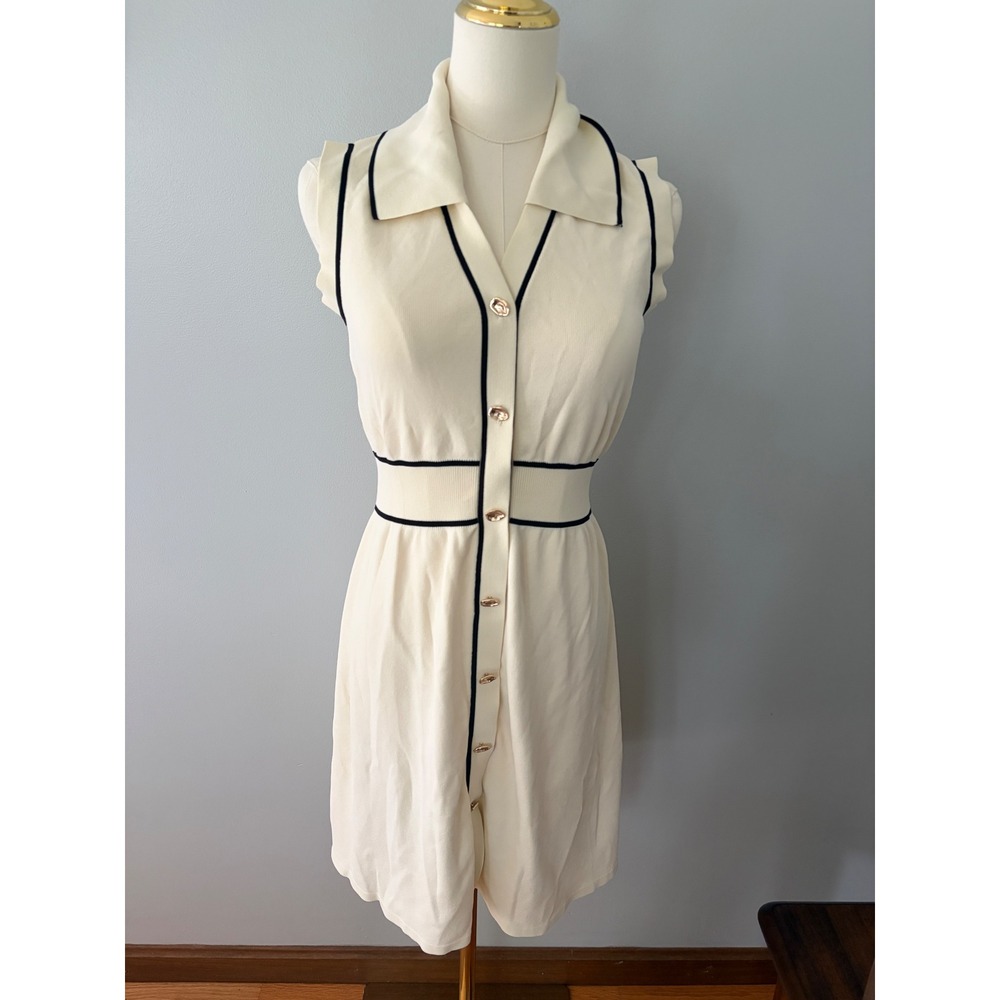 Urban Revivo sleeveless polo dress cream with black gold button size 6